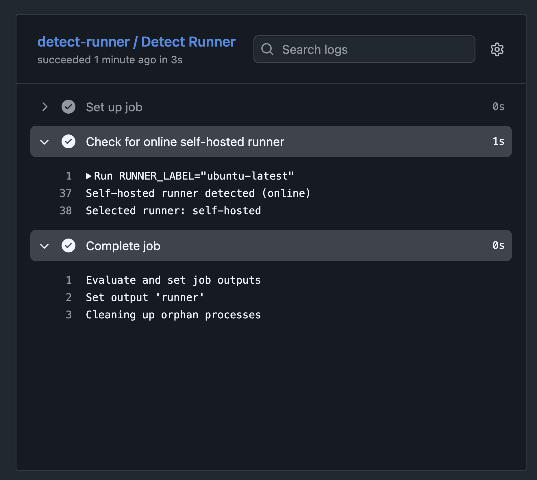 detect-runnerジョブのログ